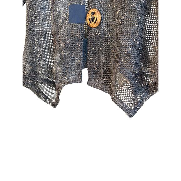 Catalog Favorites Artsy Lagenlook Top Shirt L Blue Large Buttons Open Knit - Picture 2 of 7